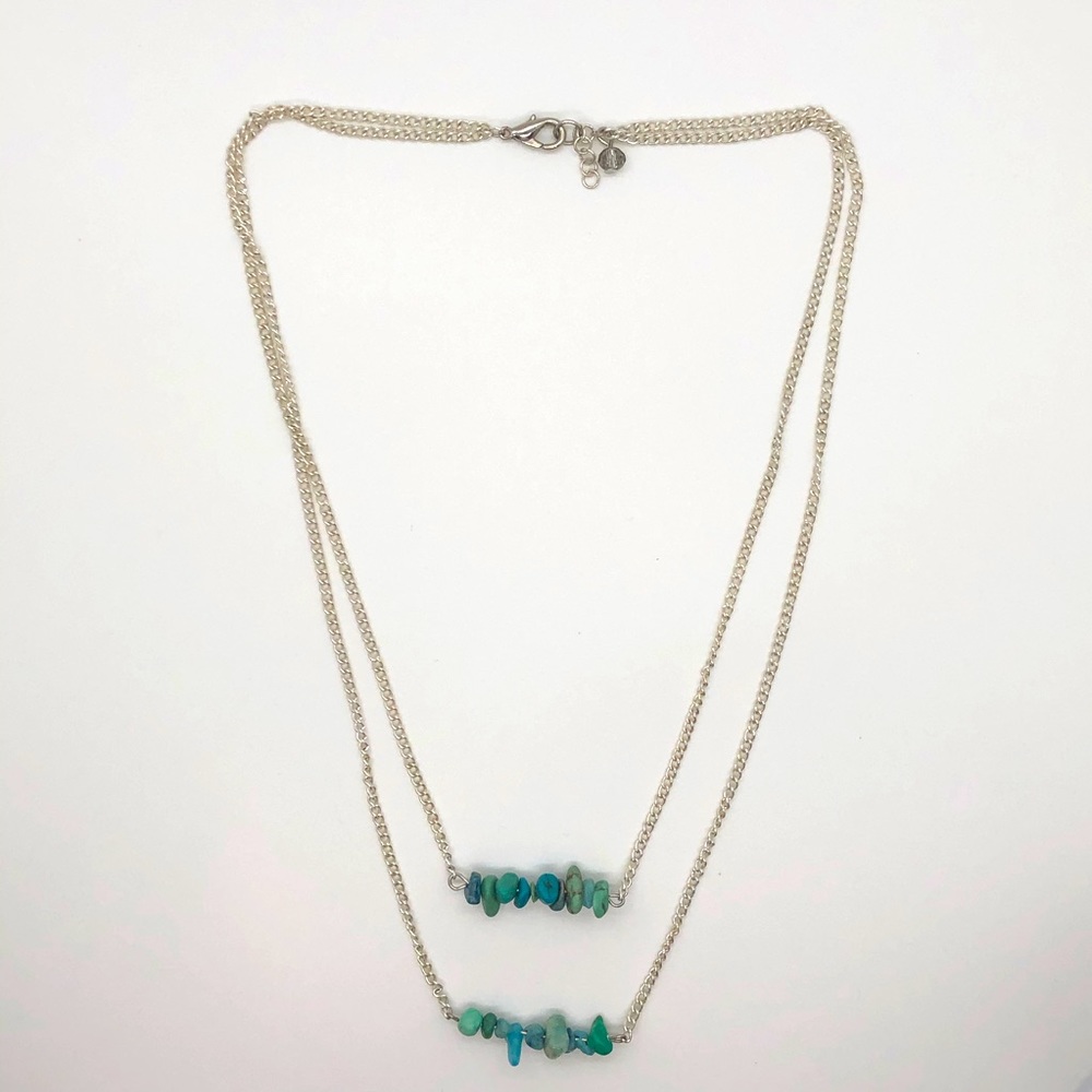 Turquoise Chip Silver Chain Necklace